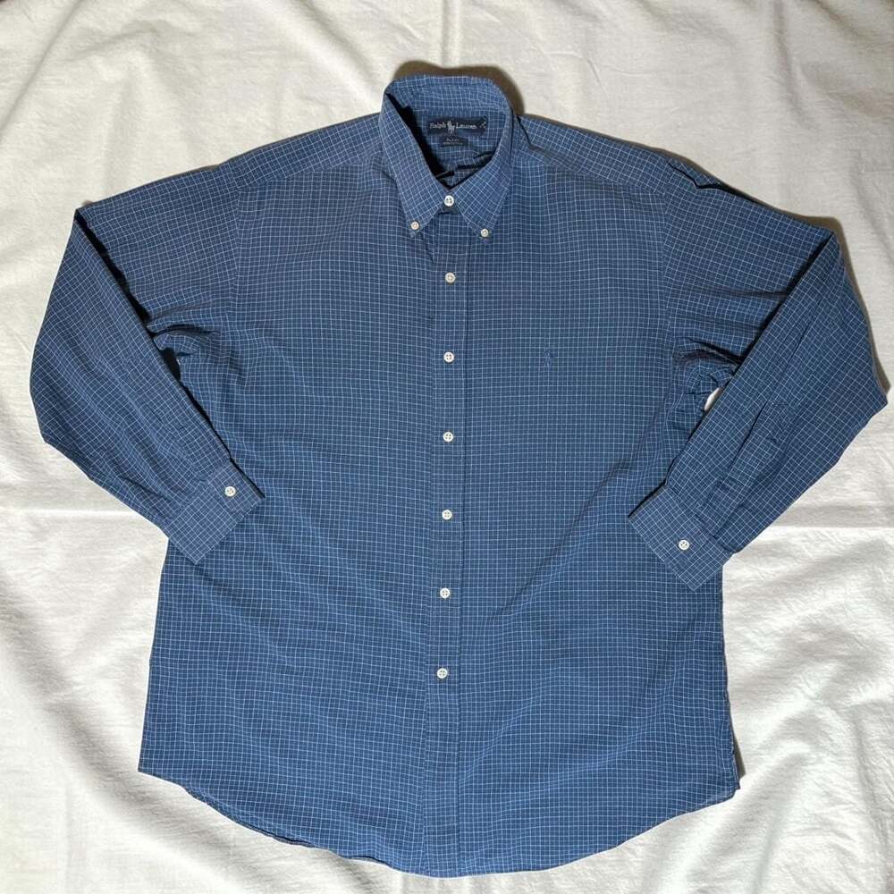 Ralph Lauren Blake Button Down Shirt Blue Grid Pattern XL